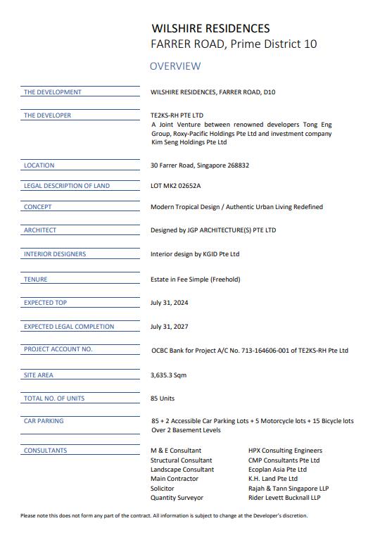 Wilshire Residences Factsheet Image
